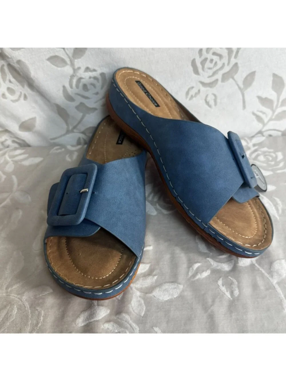 Hamden Platform Slide Sandal Blue With Buckle & Stitch Size 9.5 Good Choice - Picture 3 of 7
